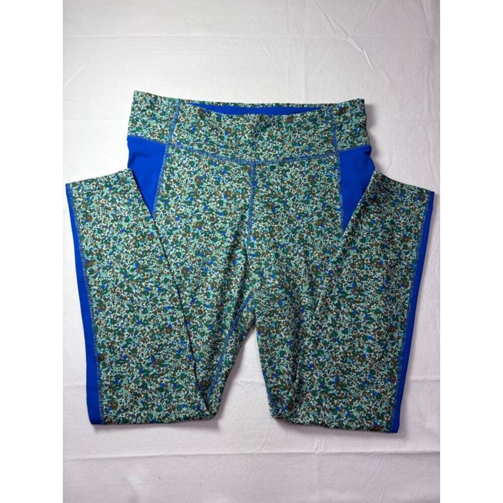 Lands' End Floral Print Swim Leggings Royal Blue Sun Protection Womens Large